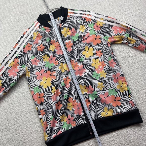 Adidas Track Jacket Girl's Sz L Tropical Floral Palm tree AOP Zip Up Running - Picture 9 of 14
